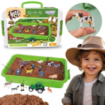 &bdquo;WOOPIE&ldquo; kinetinio smėlio rinkinys &bdquo;Ūkis lagamine&ldquo; su traktoriumi ir gyvūnais, 1500 g