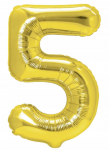 Aukso spalvos balionas skaičius 5 100cm. 1vnt.