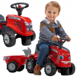 Falk Baby Massey Ferguson traktoriukas&ndash;stumdukas su priekaba, įrankiais ir lipdukais
