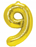 Aukso spalvos balionas skaičius 9 100cm. 1vnt.