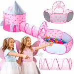 WOOPIE 3 viename palapinė &ndash; Princesės rūmai XXL su tuneliu ir kamuoliuku baseinu