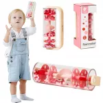 Classic World rožinė medinė&ndash;plastikinė lietaus lazdelė su karoliukais