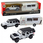 Metalinis baltas off-road automobilis su kemperiu 1:32