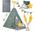 Tipi žalia palapinė su dideliu kilimėliu