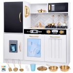 Didelė medinė virtuvė vaikams, &scaron;aldytuvas, orkaitė, ledo generatorius, kriauklė