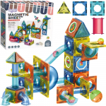 &bdquo;WOOPIE&ldquo; magnetinių 3D konstravimo kaladėlių edukacinis rinkinys &ndash; kamuoliukų trasa (42 vnt.)