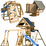 AXI Mitch žaidimų bok&scaron;tas &ndash; didelė medinė žaidimų aik&scaron;telė su čiuožykla, sūpynėmis, laipiojimo siena ir bok&scaron;tu