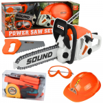 Didelis vaiki&scaron;kas pjūklo, &scaron;almo, akinių ir pir&scaron;tinių rinkinys