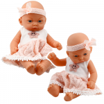 Mieganti kūdikio lėlė rožine suknele 24 cm