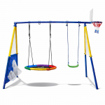 4-in-1 Sodo žaidimų aik&scaron;telė &ndash; supynės, gandro lizdas, krep&scaron;inio lankas, metalinis rėmas