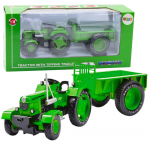 Metalinis žalias traktorius su priekaba 1:18