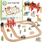WOOPIE GREEN medinis &bdquo;Zoo&ldquo; traukinio rinkinys XL &ndash; magnetinis traukinio bėgių rinkinys