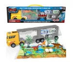 WOOPIE Dinozaurų transporterio rinkinys 2‑in‑1 su tralu, dinozaurais ir automobiliais