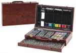 Meninis rinkinys mediniame lagamine &ndash; kreidelės, pastelės, dažai, 123 vnt.