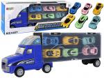 Didelis vilkikas su 6 automobiliais