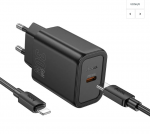 Įkroviklis Hoco USB C QC PD 30W + USB C į Lightning kabelis N62 juodas