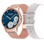 MOTERŲ SMARTWATCH PACIFIC 18-2 - BRANSOLET + DIRŽAS: Rožinė auksinė / Balta (sy015b)