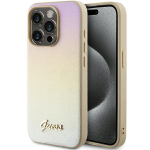Guess Saffiano Iridescent Script dėklas iPhone 15 Pro - auksinis