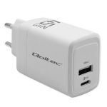 Qoltec 51825 GaN 45W įkroviklis| 5-20V | 1.5-3A | 1 x USB-C PD | 1x USB QC 3.0 | Baltas