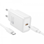 Telefono įkroviklis Hoco USB C QC PD 30W + USB C - USB C laidas N62 baltas