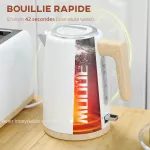 Ensemble bouilloire et grille-pain, 1,7L, 2200W, grille-pain 2 tranches avec 7 niveaux de brunissage, blanc