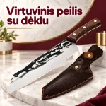 Kokybi&scaron;kas masyvus kapoklės tipo peilis su odiniu dėklu