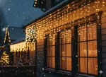 LED varveklių užuolaida, 300 LED, 12 m, &scaron;iltai balta su blyksniais