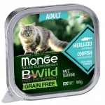 Monge BWild Adult pa&scaron;tetas katėms su su menke ir daržovėmis 100g