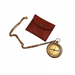 Žalvarinis kompasas su grandinėle odiniame dėkle