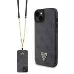 Guess GUHCP15SP4TDSCPK iPhone 15 6.1" juodas/juodas kietas dėklas telefonui Crossbody 4G Metal Logo