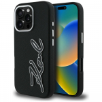 Karl Lagerfeld FW Grained Signature Logo Dėklas iPhone 16 Pro - juodas