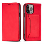 Magnetinė kortelių dėklas Samsung Galaxy S23+ atverčiamas dangtelis piniginė stovas raudonas