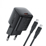Įkroviklis Acefast A118 30W GaN USB-C + USB-C į USB-C laidas 1.2m juodas