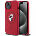 Karl Lagerfeld silikoninis Karl&Choupette galvų žiedo Magnetinis dėklas telefonui iPhone 15 - raudonas