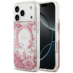 Guess Resin Bottom Glitter MagSafe dėklas, skirtas iPhone 18 Pro / 17 Pro, rožinis