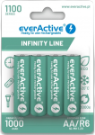 AA / R06 Ni-MH everActive 1100mAh Infinity Line įkraunamos baterijos 3000 ciklų (4 vnt. lizdinėje plok&scaron;telėje).