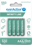 AAA / R03 Ni-MH pakraunamos baterijos everActive 550mAh Infinity Line 3000 ciklų (blisteryje 4 vnt.).