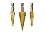 Pakopinių grąžtų su 1/4&Prime; HEX kotu rinkinys, 3&ndash;12, 4&ndash;12 ir 4&ndash;20 mm