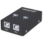 &bdquo;Manhattan&ldquo; USB-A automatinio bendrinimo jungiklis, 2 USB-B prievadai, 480 Mbps (USB 2.0), dvigubas valdymas (automatinis arba rankinis), maitinamas i&scaron; magistralės, didelės spartos USB, įskaitant 1 x 1,5 m USB-A&ndash;USB-B laidą, juodas, trejų metų garantija