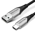 &bdquo;Vention&ldquo; medvilninis pintas USB 2.0 A tipo ki&scaron;tukas į C tipo ki&scaron;tuką, 3A, 2 m, pilkas, aliuminio lydinio tipas