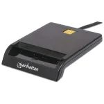 &bdquo;Manhattan&ldquo; USB-A kontaktinis i&scaron;maniųjų kortelių skaitytuvas, 12 Mbps, suderinamas su trinties tipo kortelių skaitytuvu, i&scaron;orinis, &bdquo;Windows&ldquo; arba &bdquo;Mac&ldquo;, 105 cm laidas, juodas, trejų metų garantija