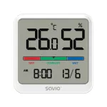 SAVIO belaidė meteorologinė stotelė, temperatūros ir drėgmės jutiklis, skirtas naudoti patalpose, LCD ekranas, laikrodis, data, rankena su magnetu, CT-01/W balta