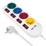 &bdquo;Maclean&ldquo; maitinimo lizdas, ilgintuvas, 4 lizdai + 2xUSB, su jungikliais, 250VAC/10A, 2.1A 5V, 1.5m, baltas, MCE229 W
