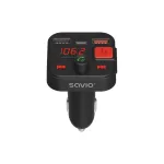 SAVIO FM siųstuvas, &bdquo;Bluetooth 5.3&ldquo;, QC 3.0 įkroviklis, LED ekranas, žemųjų dažnių sustiprinimas, TR-15, juodas