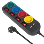 &bdquo;Maclean&ldquo; maitinimo laidas, 4 lizdų prailginimo laidas + 2xUSB, su jungikliais, 250VAC/10A, 2.1A 5V, 1.5m, juodas, MCE229 B
