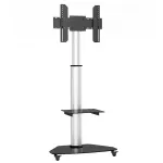 &bdquo;Techly&ldquo; grindų stovas su lentyna ir vežimėliu, televizorius LCD/LED/plazminis, 37&ndash;70", sidabrinis