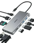 Hub USB-C CB-C89 Aluminium | 10w1 | RJ45 Ethernet 10/100/1000Mbps | 4xUSB | HDMI 4k@30Hz | SD i microSD | USB-C Power Delivery 100W