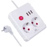 &bdquo;Maclean&ldquo; maitinimo lizdas, ilgintuvas, 2 lizdai + 3xUSB, 110-240V AC 50/60Hz, 2.1A max 2500W, 3 m, baltas, MCE388 W