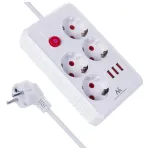 &bdquo;Maclean&ldquo; maitinimo laidas, 4 lizdų prailginimo laidas + 3xUSB, 110&ndash;240 V AC 50/60 Hz, 2,1 A maks. 2500 W, 1,5 m, baltas, MCE392 W