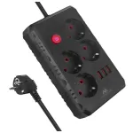 &bdquo;Maclean&ldquo; maitinimo laidas, 4 lizdų prailginimo laidas + 3xUSB, 110-240V AC 50/60Hz, 2.1A max 2500W, 1.5m, juodas, MCE392 B